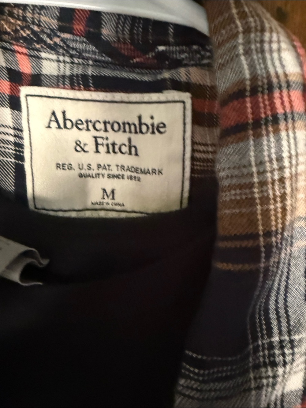 Abercrombie & Fitch Navy, Brown & Orange Plaid Shirt